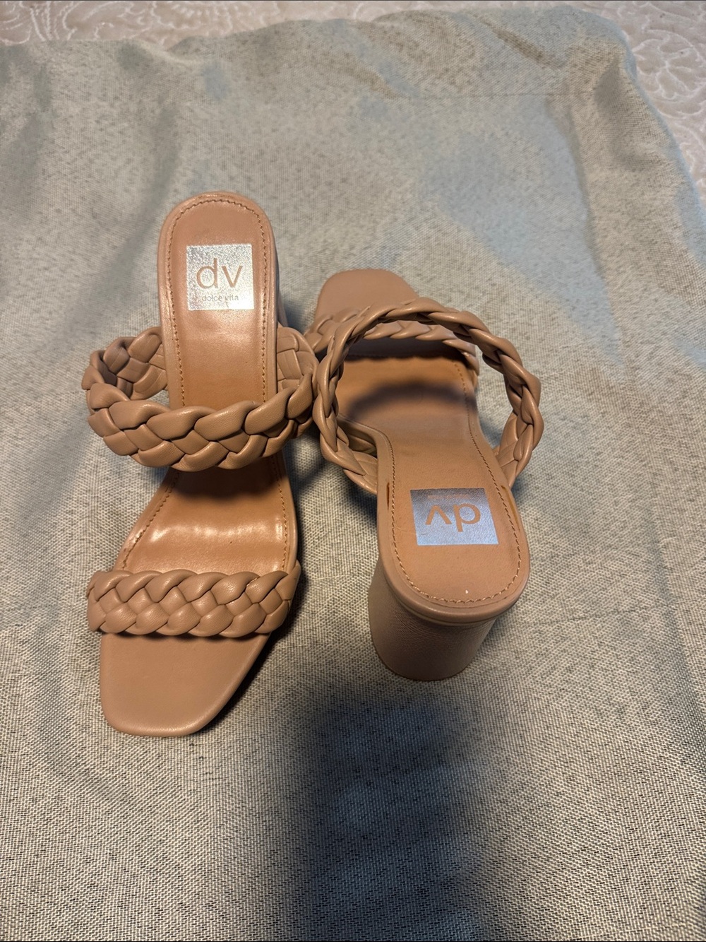 DV by Dolce Vita Braided Double-Strap Block Heel Sandals in Tan